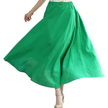 Женский комплект пуловер+ кожаная юбка Однотонная юбка до щиколотки в китайском стиле хлопковая льняная Расклешенная юбка весна осень лето