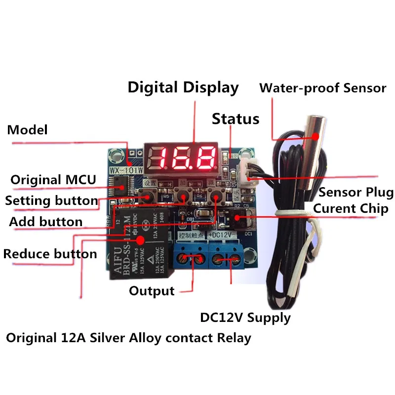 Плата питания DC12V+ Датчик WX-101 патч-версия Высокоточный цифровой регулятор температуры