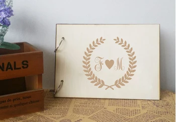 

Personalized Rustic Guestbook,Wreath Design Wooden Wedding GuestBook,Bridal and Groom Photo Album Custom Name Wedding Decoration