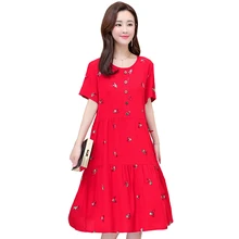Plus size S-6XL new summer women cotton silk dress women plant flower embroidered cotton dress women casual loose beach dress Plus size S-6XL new summer women cotton silk dress women plant flower embroidered cotton dress women casual loose beach dress