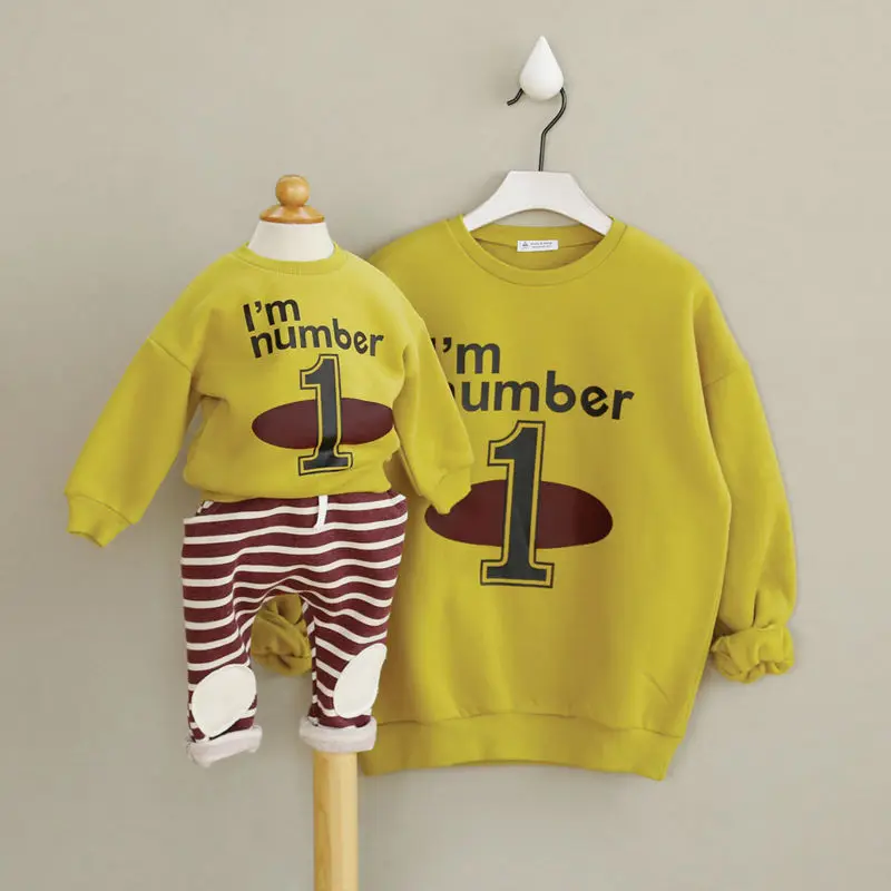 mother daughter dresses christmas sweaters family matching mother daughter clothes Number 1 Yellow family look Thicken velvet sweatshirts for girls hoody for girls svitshot for girls pjmasks ba