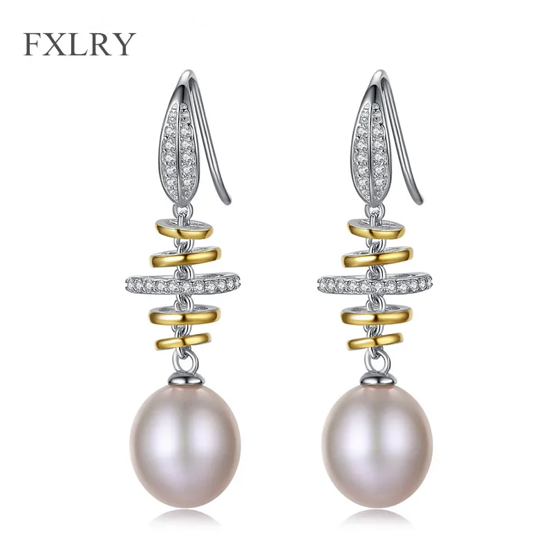 

FXLRY New Personality Large Jewelry S925 Sterling Silver Geometric Type Natural Pearl Earrings For Temperament Women Fashion Je