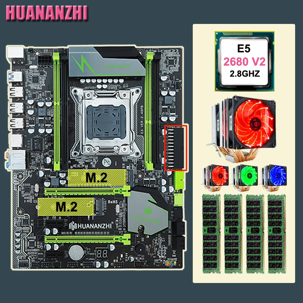 Best Price Computer DIY HUANANZHI X79 Pro motherboard with dual M.2 slot discount mobo with CPU Xeon E5 2680 V2 cooler RAM 64G(4*16G) RECC
