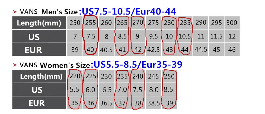 Vans Old Skool Size Chart