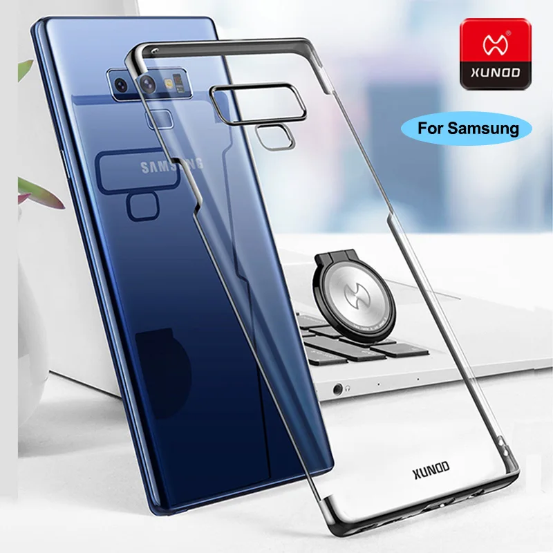 

Luxury Slim Transparent Phone Case For Samsung Galaxy Note 8 9 With Finger Ring Protective Back Cases Cover Magnetic car holder