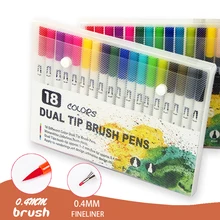 Kawaii, 18 цветов, двойной наконечник, водный маркер, ручка с 0,4 мм наконечником и 1-2 мм наконечником кисти