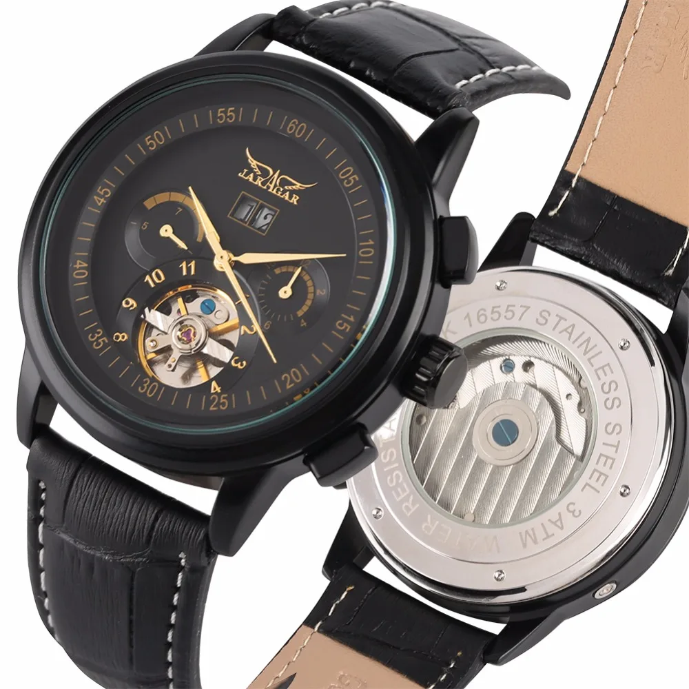 

Tourbillon Automatic Self Winding Mechanical Watches Calendar Function Watch Men Genuine Leather Strap reloj hombre automatico