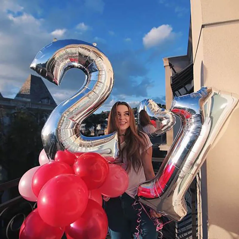 

2pcs 32 Or 40 inch Happy 21 Birthday Foil Balloons pink rose gold number 21th Years Old Party Decorations Man Boy Girl Supplie