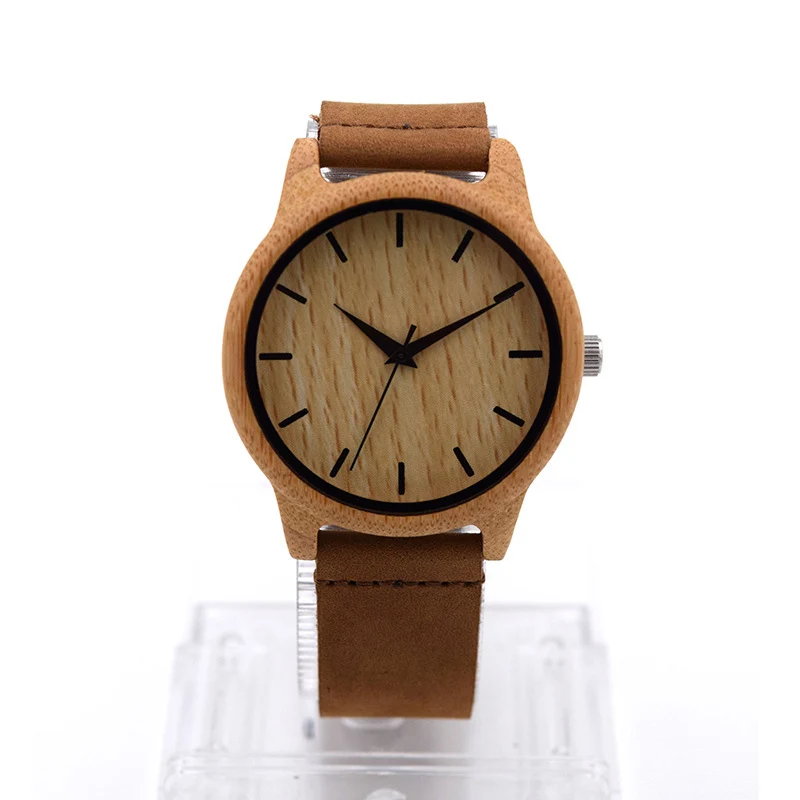 

Bamboo Wood Watches Men Women Quartz Clock Fashion Casual Leather Strap Wrist Watch Male Relogio LL