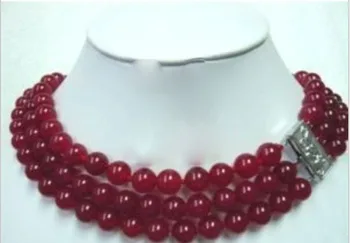 

fine jewelry Natural 3row 8MM Surrounded Blood Red necklace free shipping