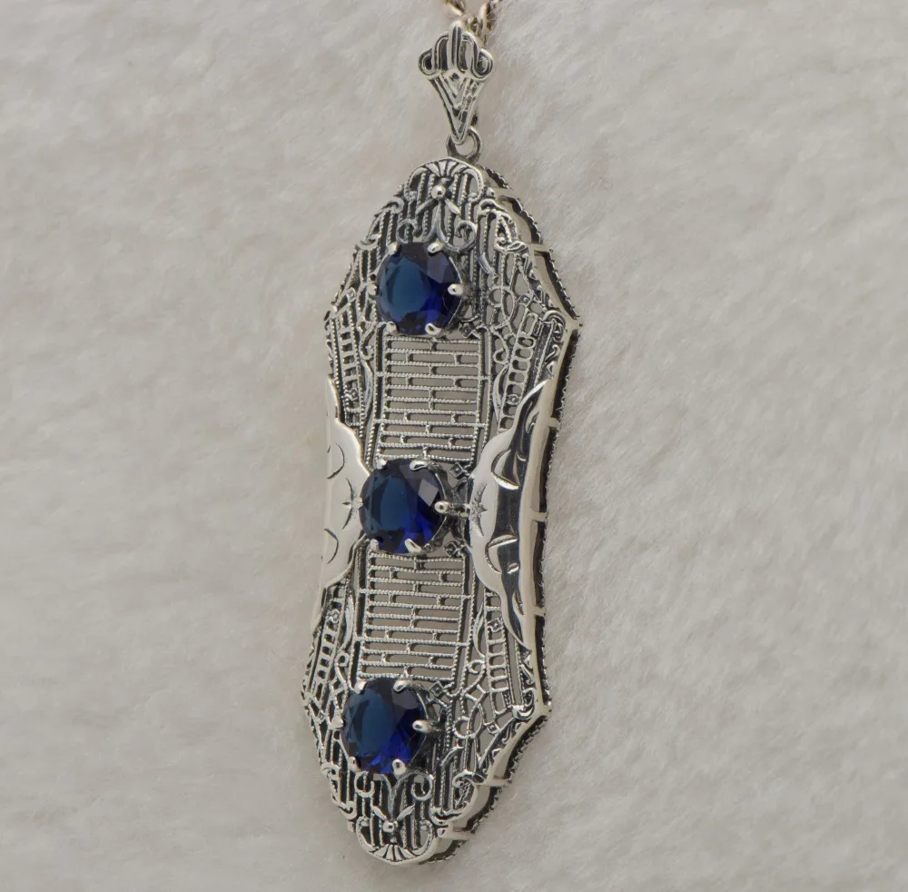 

European palace restoring ancient ways sapphire pendant long hang accessories 925 sterling silver pendant necklace
