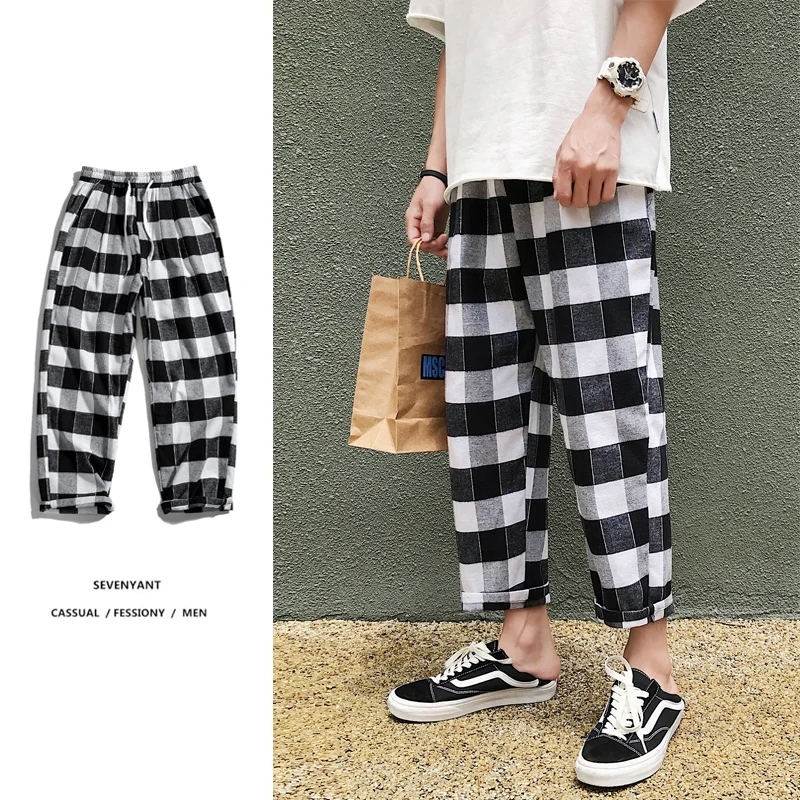 

Casual Pants Men 2019 Fashion Plaid Pockets Trousers Male Retro Streetwear Pants Joggers Men Harajuku Plus Size