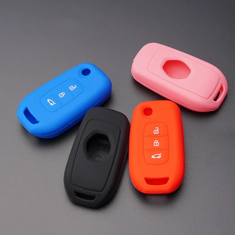 

wholesale silicone key fob case cover shell for Renault duster 2016 2017 logan clio Koleos captur 3 button flip Remote keyless
