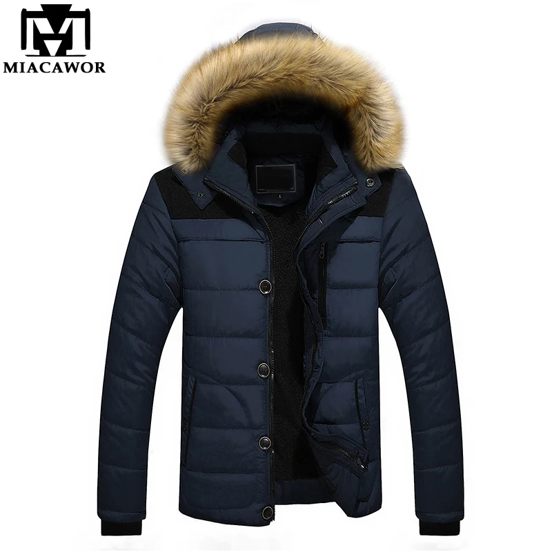 Miacawor плюс размер 5XL Мужская парка теплая зимняя куртка с капюшоном с меховым воротником Повседневная мужская куртка верхняя одежда мужская одежда J497
