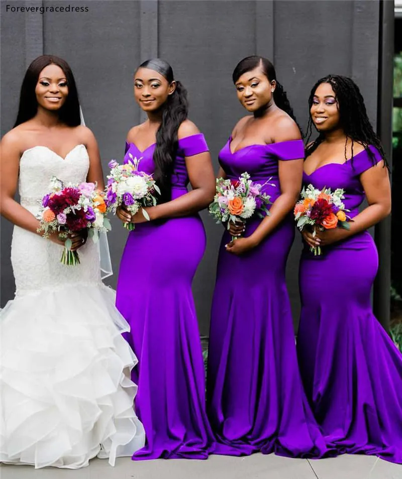 South African Purple Bridesmaids Dresses Nigeria Girls Elegant Off Shoulder Mermaid Plus Size Wedding Guest Gowns Long Maid of Honor Wear  95 (2)