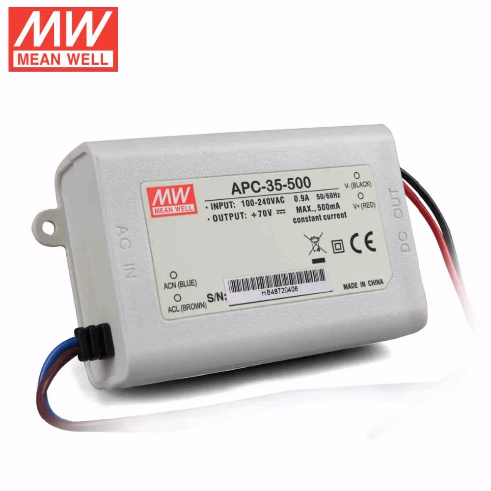 

Mean Well APC-35-1050 35W 11-33V 1050mA LED Waterproof Driver, Single Output Switching Power Supply