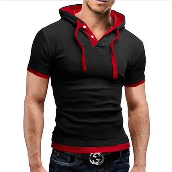 

Hot Sell Men'S T Shirt 2017 Summer Fashion Hooded Sling Short-Sleeved Tees Male T-Shirt Slim Male Tops 5XL