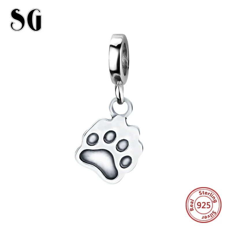 

SG 100% Original 925 Sterling Silver Dog Footprints Pendants Charm Bead Fit Authentic European Bracelets Women Jewelry Gift 2017