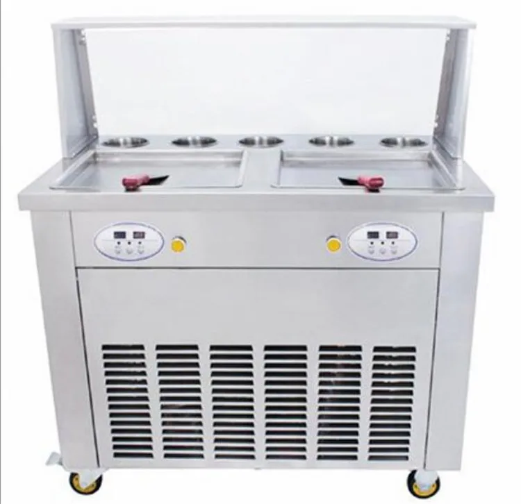 

Optional 110-240V rolled fried ice cream making machine with 5 cooling tanks,Thai fry ice cream roll machine Ship by sea