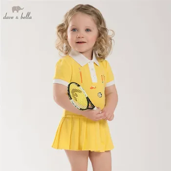 

DB3938 dave bella summer baby teenis dress girls yellow sports dress kids polo dress fancy stylish clothes