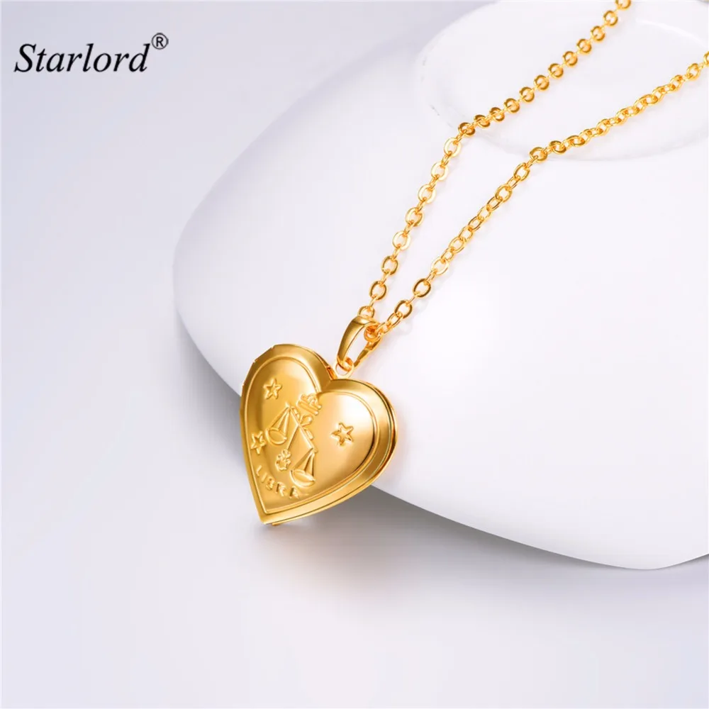Libra Necklace Heart Photo Locket Pendant Necklace Gold/silver Color