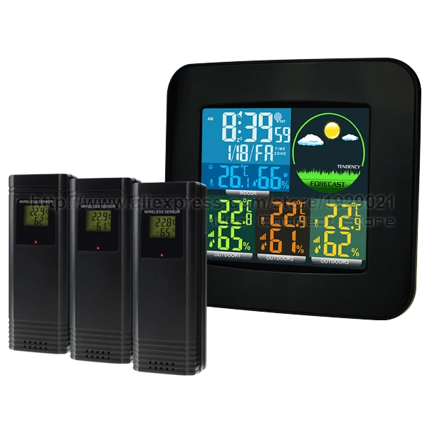 Термометр-Гигрометр, Цифровая метеостанция, 6 погоды, RCC DCF MSF w/3 беспроводной датчик, светодиодный ЖК-дисплей