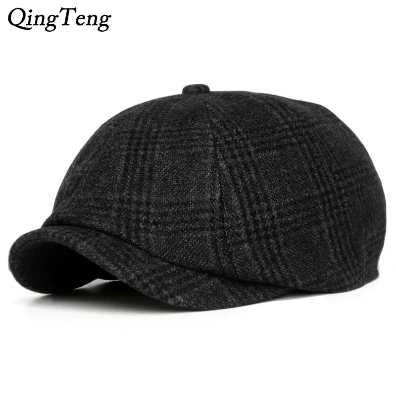 

Vintage Retro Hat British Style Men'S Plaid Beret Caps Fashion Octagonal Cap Casual Newsboy Cap Wool Ivy Boinas Pumpkin Hats