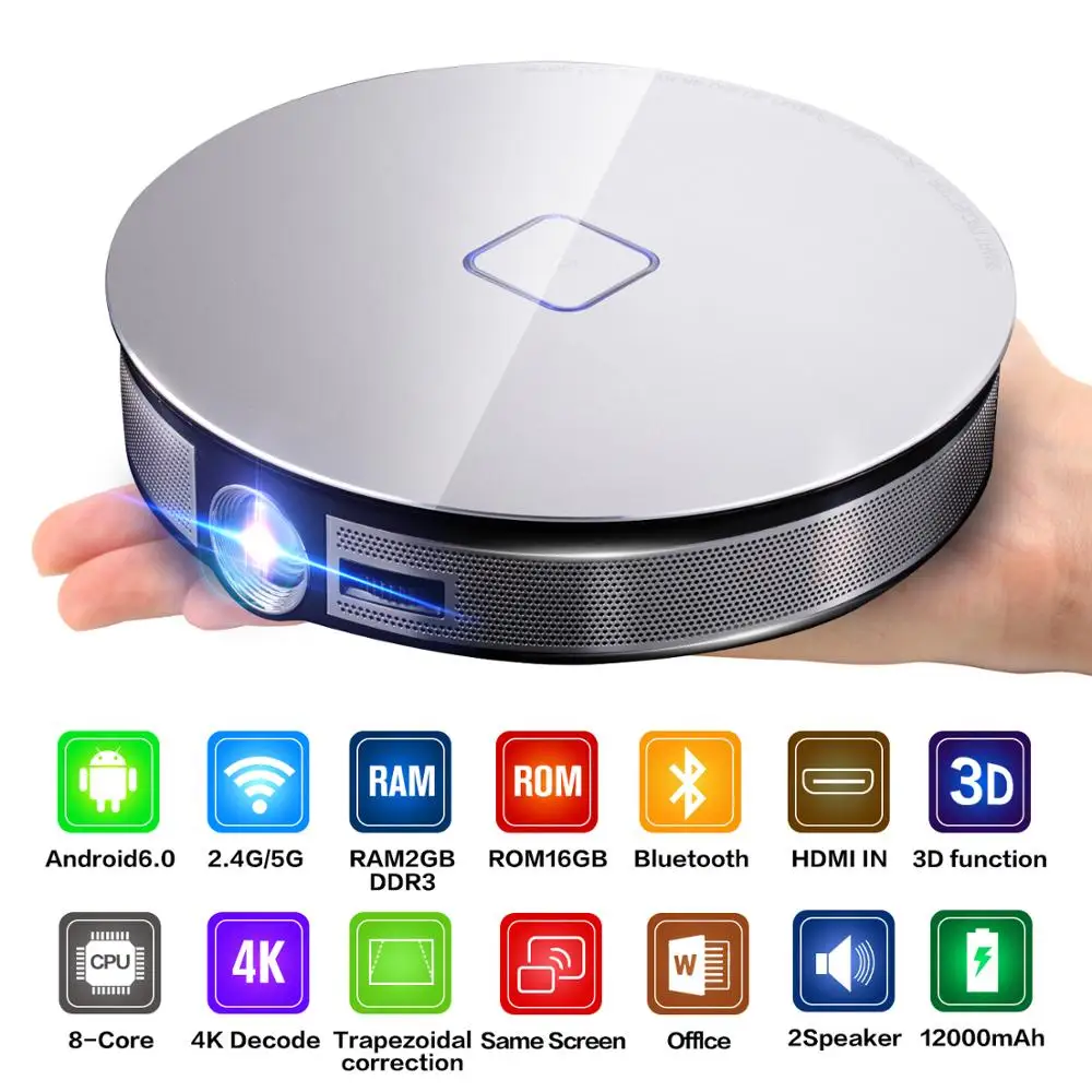 ALSTON D8S портативный DLP мини проектор 12000 мАч аккумулятор 1280x720P Android WIFI HDMI поддержка