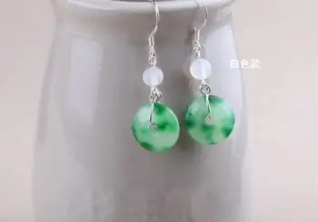 

Limited edition natural JADEST earrings, carved green doughnut earrings, S925 Tremella hook line jewelry for girls
