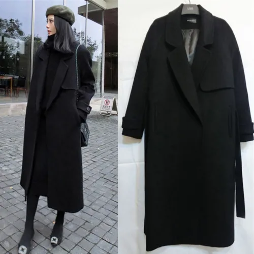 

Black Female Overcoat 2018 Autumn And Winter Fashion Womens Wool Coats Loose Office Lady Coat Korean