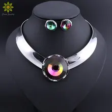 Серебряные комплекты ювелирных изделий для Для женщин круглые хрустальные свадебные Цепочки и ожерелья серьги турецкий ювелирные изделия для вечерние Свадебная мода