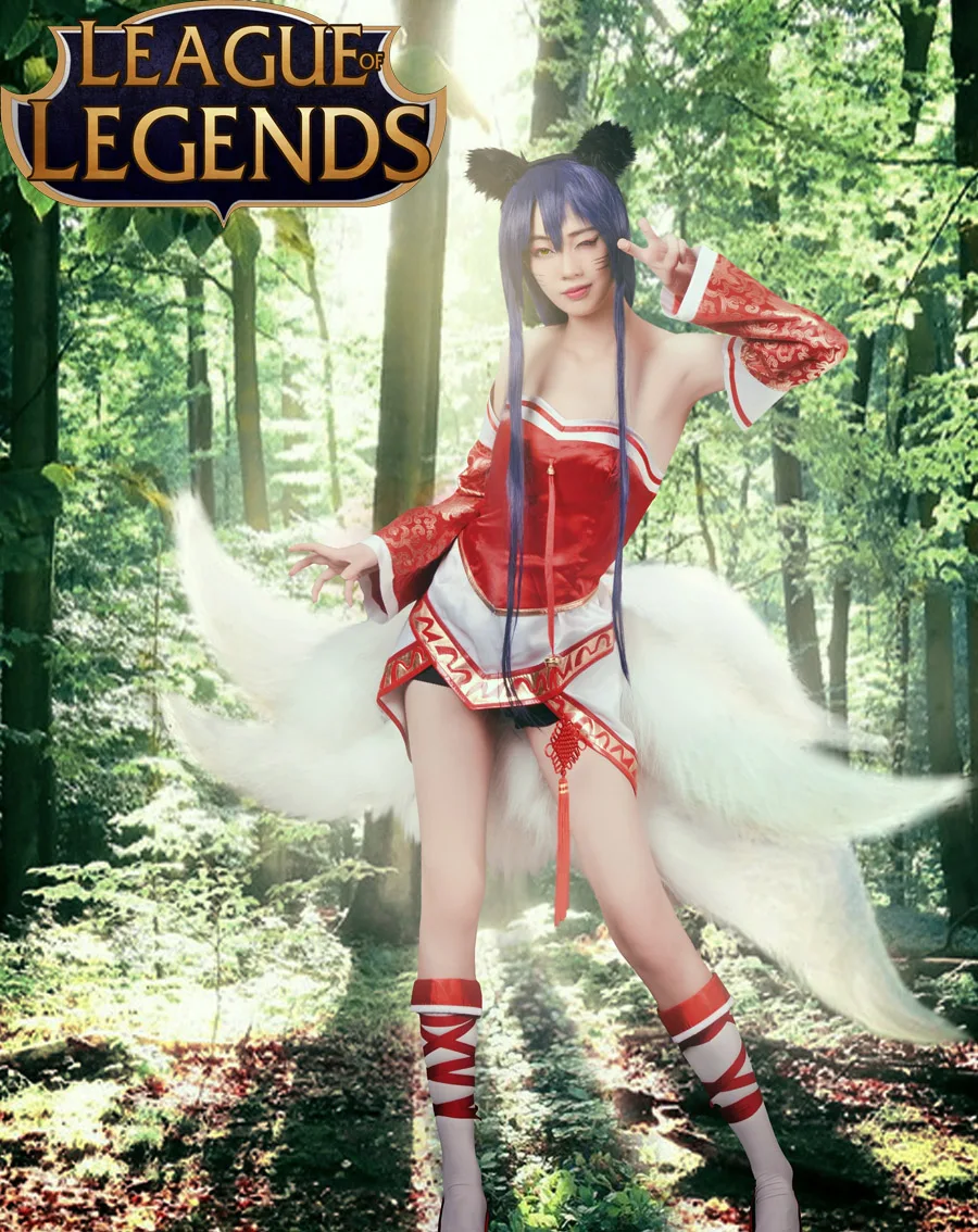 Бесплатная доставка LOL Девять Лис AHRI пикантные Hanfu игры Косплэй костюм (без