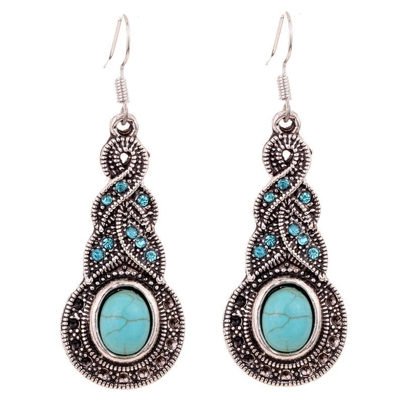 Boho Oval Stone Ethnic Tibetan Necklace Earrings Fashion Jewelry Set For Women Pendant Necklace Sets Party Charm Bijoux