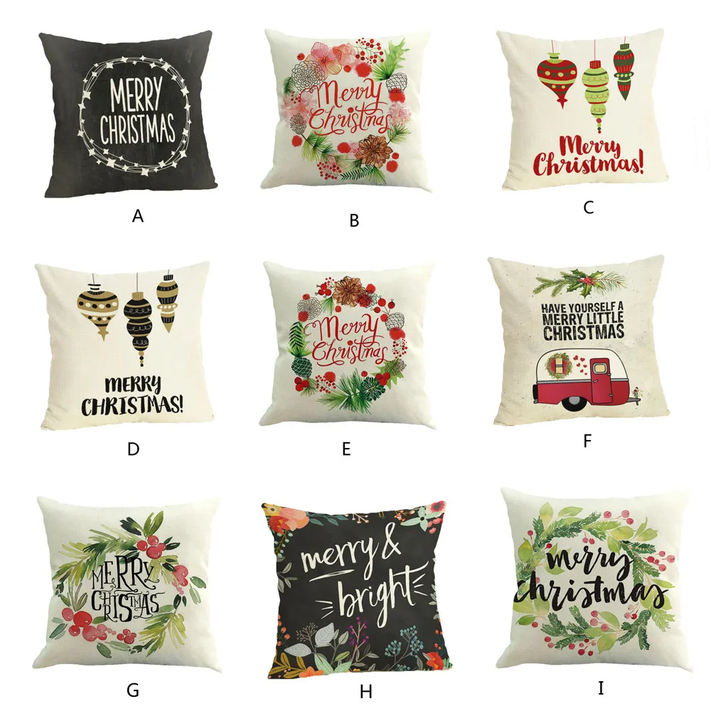 

2019 Happy Christmas Pillow Cases Linen Pillow Cover Home Pillow Case