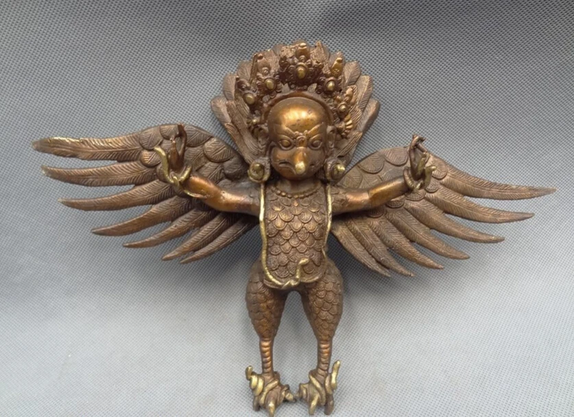 

S3173 12" Tibet Buddhist Bronze Winged Fly Garuda Redpoll Buddha Bird Eagle Statue D0318