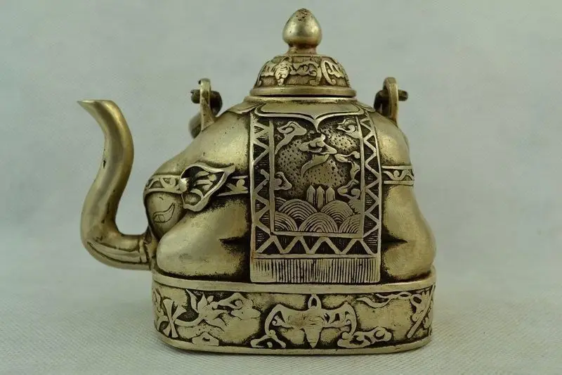 

Details about Chinese Collectible Old Handwork Tibet Silver Carve Flower Elephant Big Tea pot