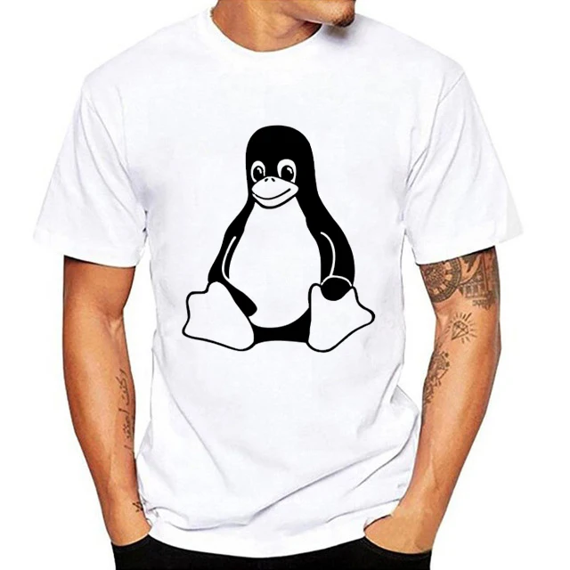 

Men Funny Print The LINUX Penguin In A Computer Fashion T Shirt Short Sleeves O Neck Summer Casual Cool T-shirt