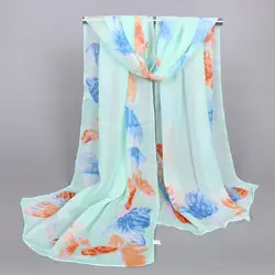 Модные женские Девушки цветок пляж шарфы Элитный бренд Для женщин шифон шелковый шарф популярные женские драйвер шарфы Обёрточная бумага