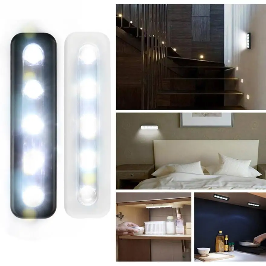 New 5x Bright Battery Operated Bulb Stick On Push Strip Kitchen 5x Bright Battery Operated Bulb Stick