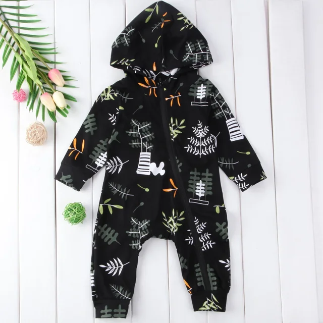 Newborn Baby Infant Boy Long Sleeve Casual Zipper Romper Hooded