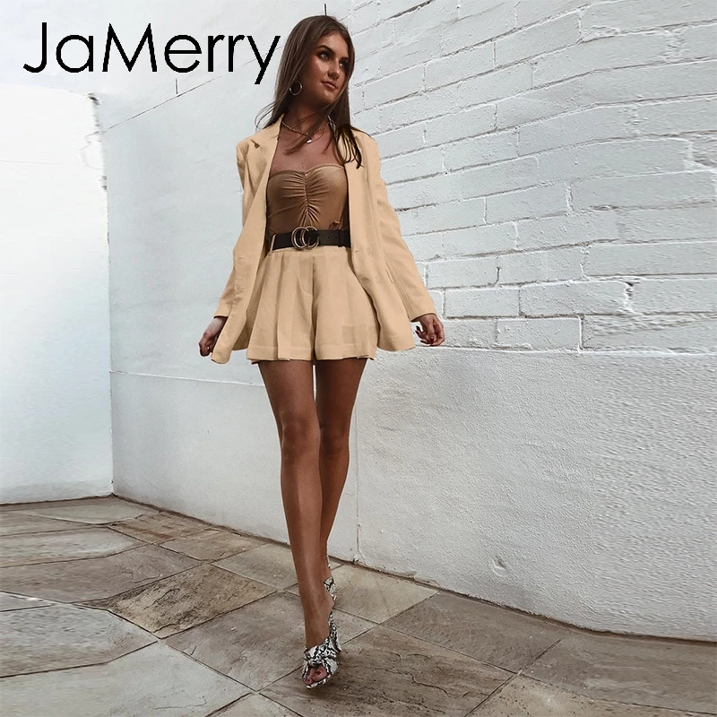 Женский двубортный Блейзер JaMerry повседневный костюм из двух предметов в уличном