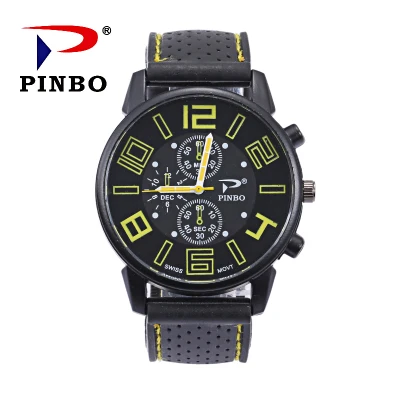 PINBO, модные спортивные мужские часы с хронографом, лучший бренд, роскошные кварцевые часы, Reloj Hombre,, мужские часы, relogio Masculino - Цвет: Цвет: желтый