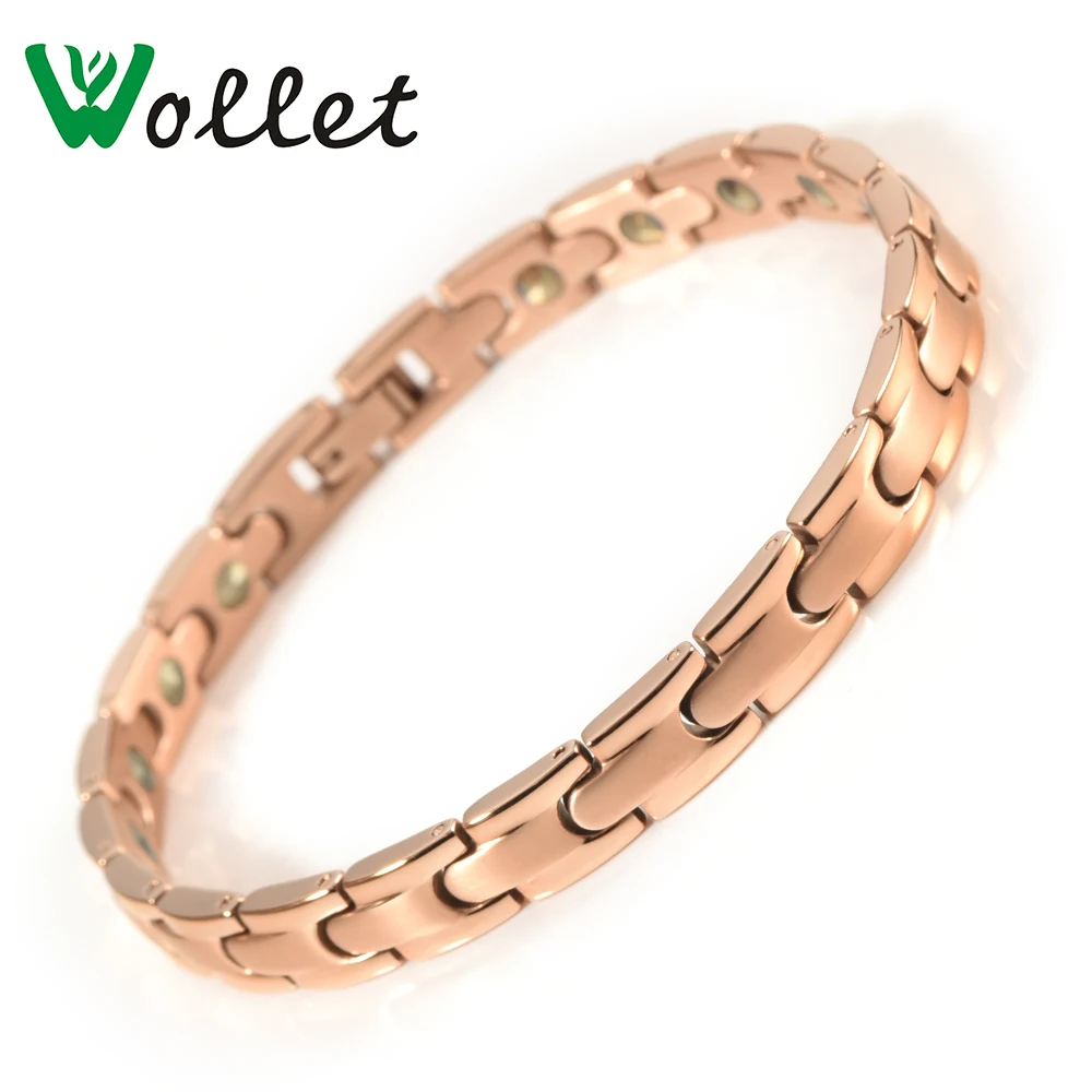 

Wollet Jewelry Health Care Healing Energy 99.999% Solid Germanium Pure Titanium Bracelet For Women Metallic Rose Gold Color