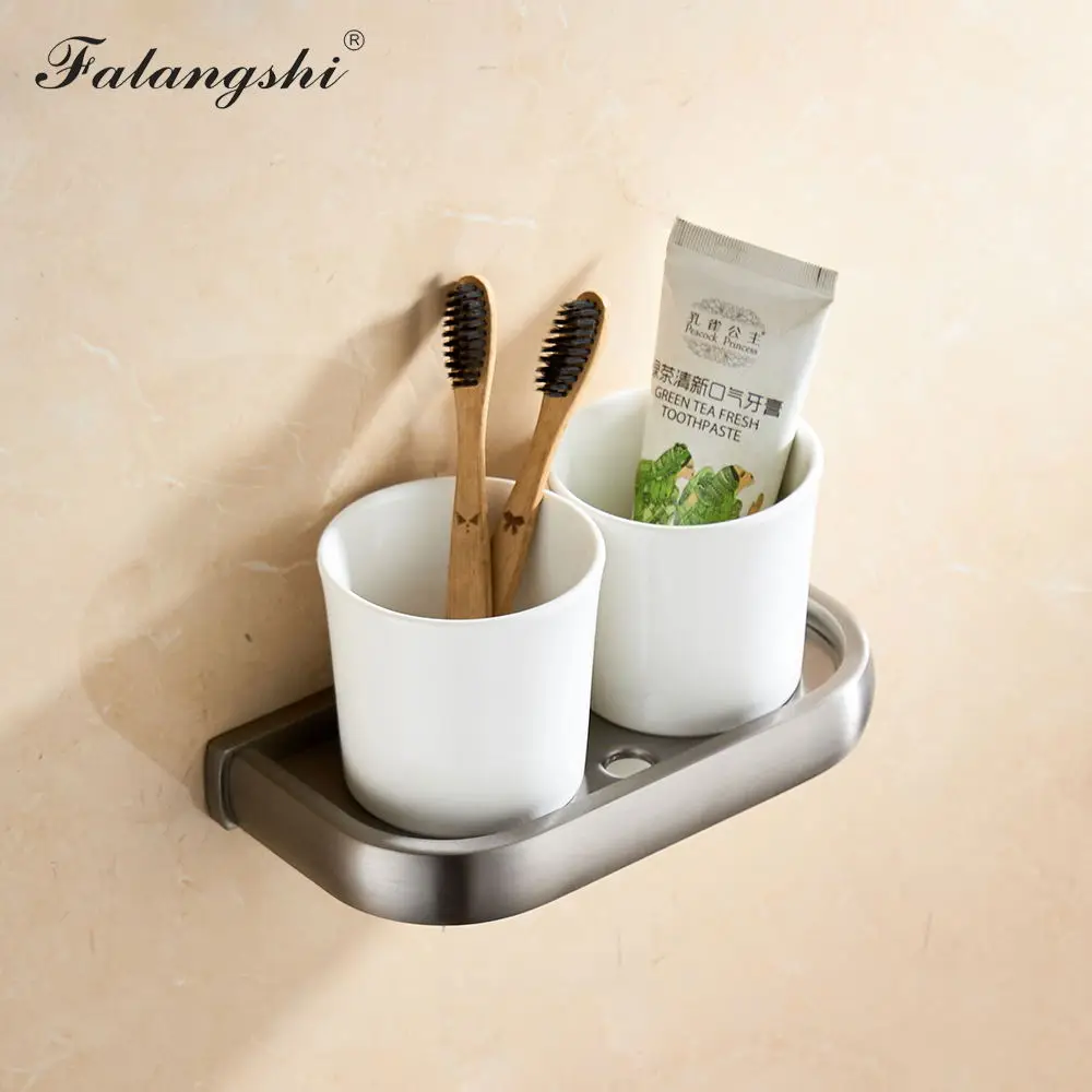 Copper Brass Cup Tumbler Holders Bathroom Accessories Double Ceramic Cup Holders Wall Mounted Toothbrush Holder WB8401