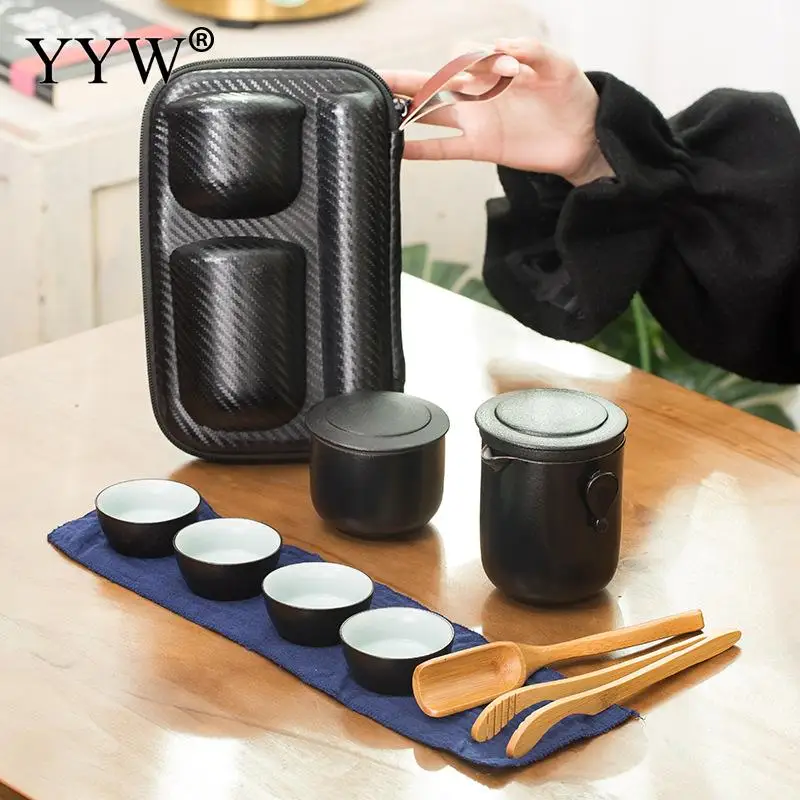  Black/White Teaware Portable Tea Set For Travel Small Porcelain Tea Bowl Easy Kettle Chinese Mug Gi
