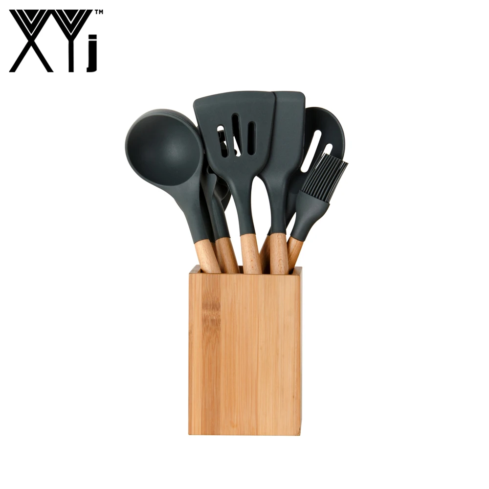 

XYj Silicone Kitchen Utensils Set Spoon Turner Spatula Soup Ladle Cooking Kitchen Utensil Holder Non-slip Kitchen Accessory