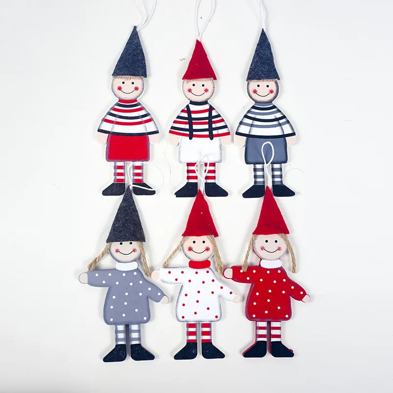 

2Pcs/set New Wood Christmas Tree decoration Wooden Christmas Ornaments boy girl pendant Home Decor Event Party Supplies