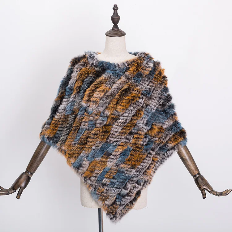  Winter Warm Shawl Poncho For Women Knitted Real Rabbit Fur Shouder Pashmina Capes Lady Natural Fur Wraps (17)