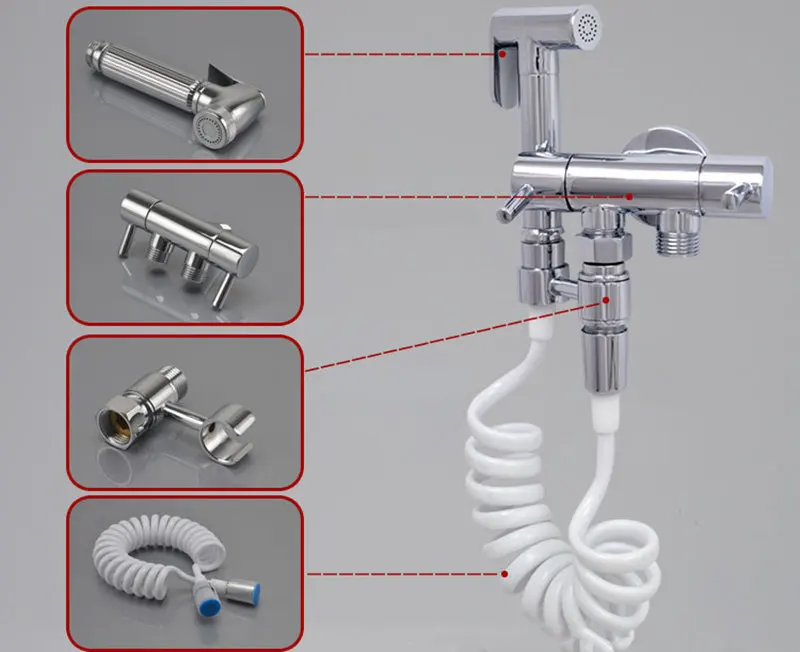 Двойной выход Латунь Ручной Биде Душ Набор Туалет струйный очиститель портативный биде высокого давления Ванная комната Душ спрей пружинный шланг