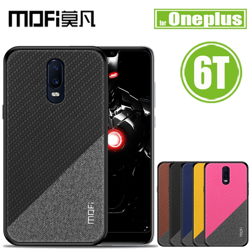 Goedkoop Mofi voor Oneplus 6 t Gevallen Mofi Canvas Stof Splice + Zachte Siliconen TPU Smart Phone Case Volledige Cover voor Een Plus 6 t A6100